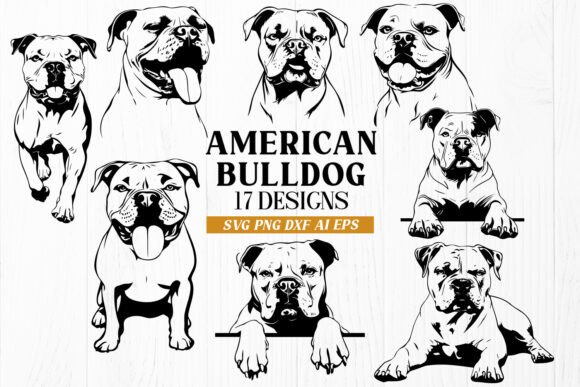 American Bulldog SVG Bundle – 17 Dog DXF