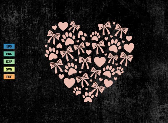 Coquette Bow Dog Paw Heart Valentine SVG