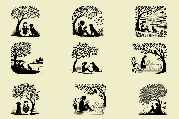 Dog and Girl Under Tree SVG Bundle