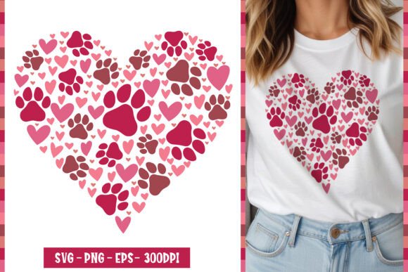 Dog Valentine Paw Print Heart SVG PNG