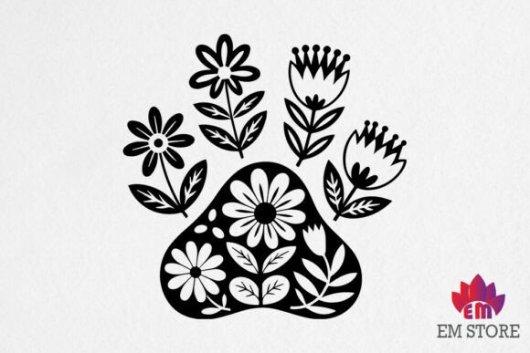 Floral Dog Paw, Floral Paw Print SVG