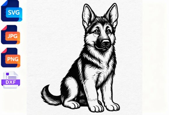 German Shepherd Dog Sitting Line Art SVG