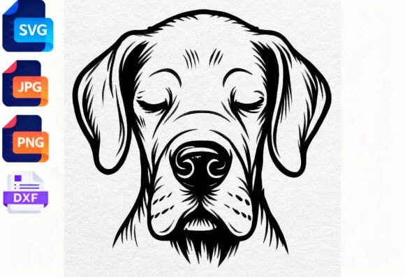 Great Dane Dog Face Line Art SVG
