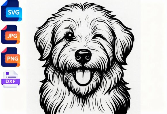 Winking Dog Face Line Art SVG